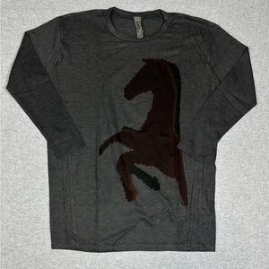 Go Couture Long Sleeve Sweater Womens Small Gray Horse Graphic Pullover Made USA